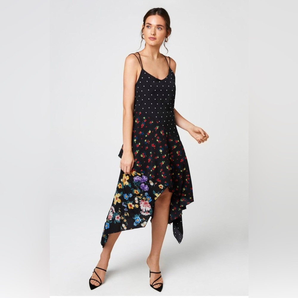 NWT Bloomingdale’s Exclusive Aqua Handkerchief Multi-Pattern Dress, Size S